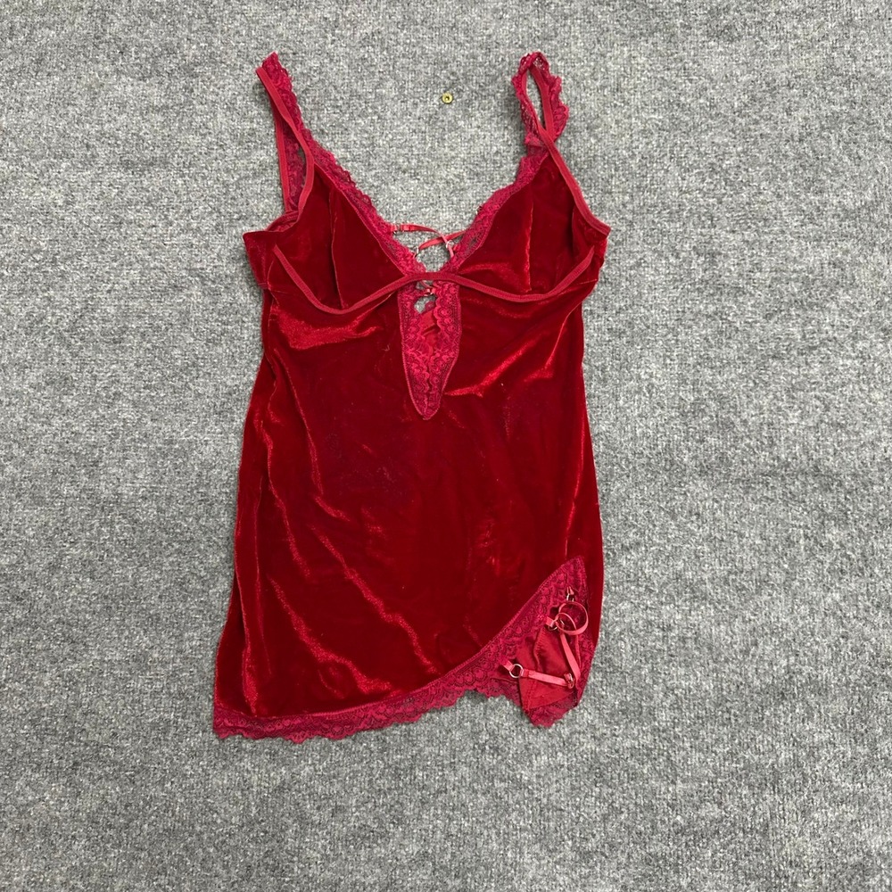 Unbranded Chemise Womens Size M Red Velvet Lace Trim Strappy Back Lingerie